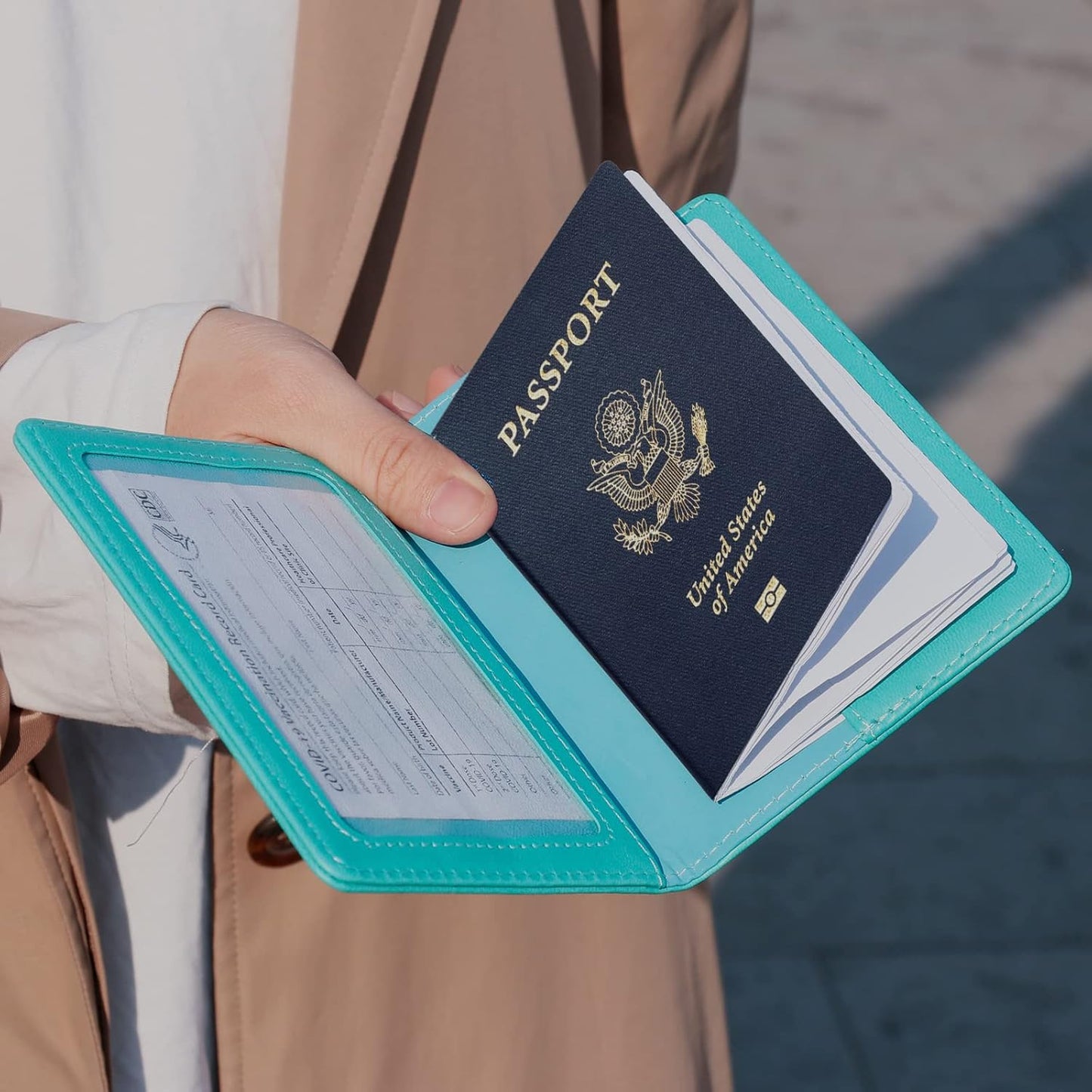 TIGARI Passport Holder for Travel Women Men, PU Leather Passport Wallet Cover Case Sleeve, Waterproof Protected Document Organizer, Family Vacation Plane Cruise Travel Essentials-Teal