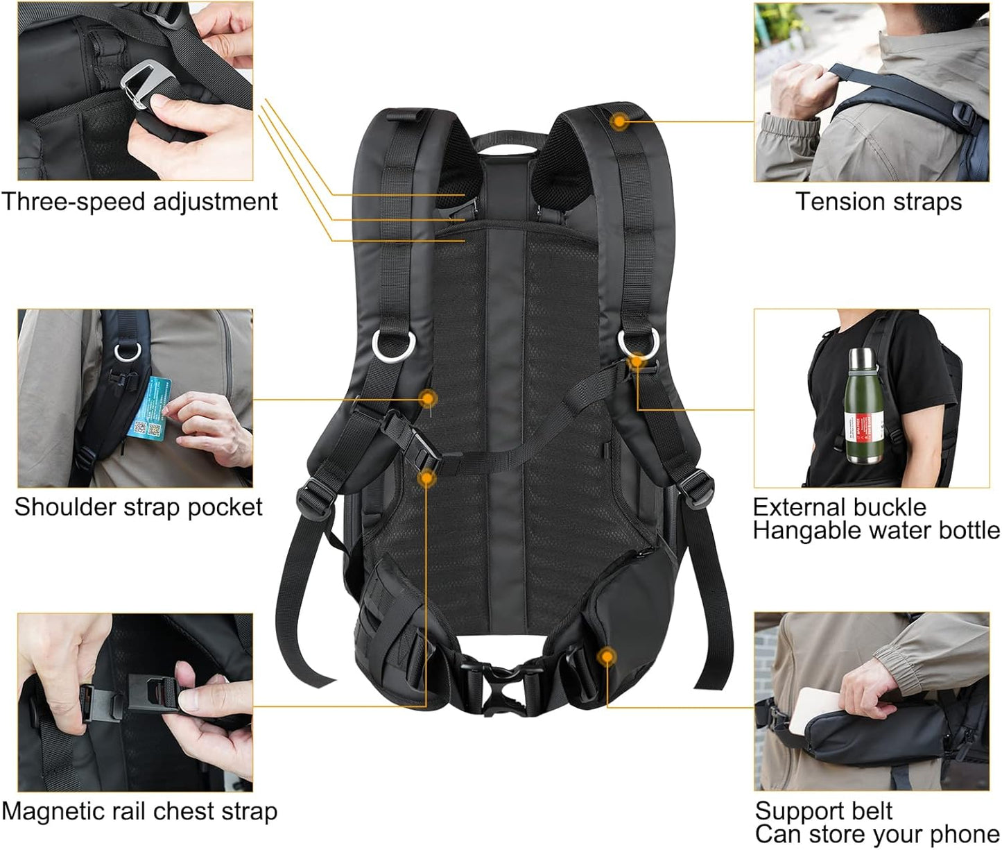 Besnfoto Camera Backpack Waterproof for Photographer DSLR Photography Bag Large with Laptop Compartment Tripod Holder for Men Hiking, Black