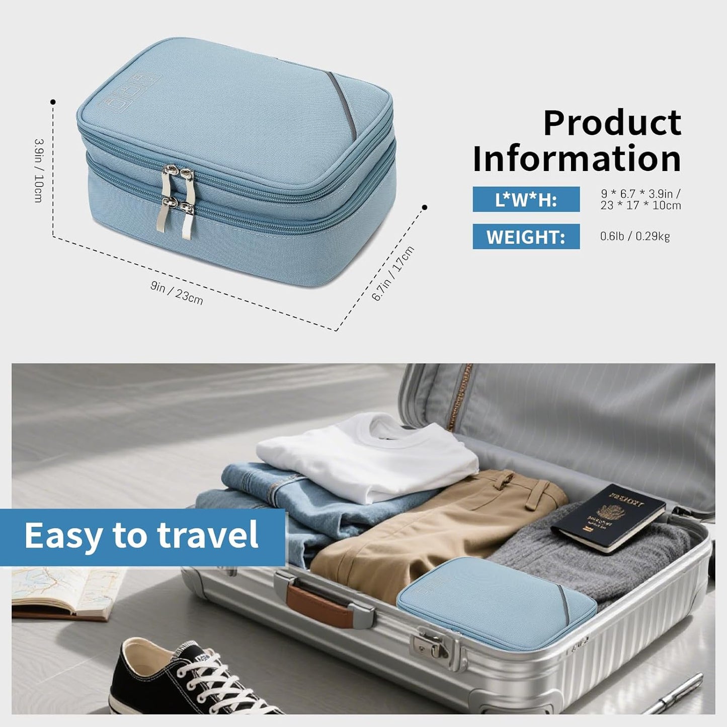 Lanola Electronic Accessories Case,Electronics Travel Organizer, Portable Double Layer Cable Storage Bag for Cord, Charger, Flash Drive, Phone, SD Card,Flash Drive,Adapter - Light Blue