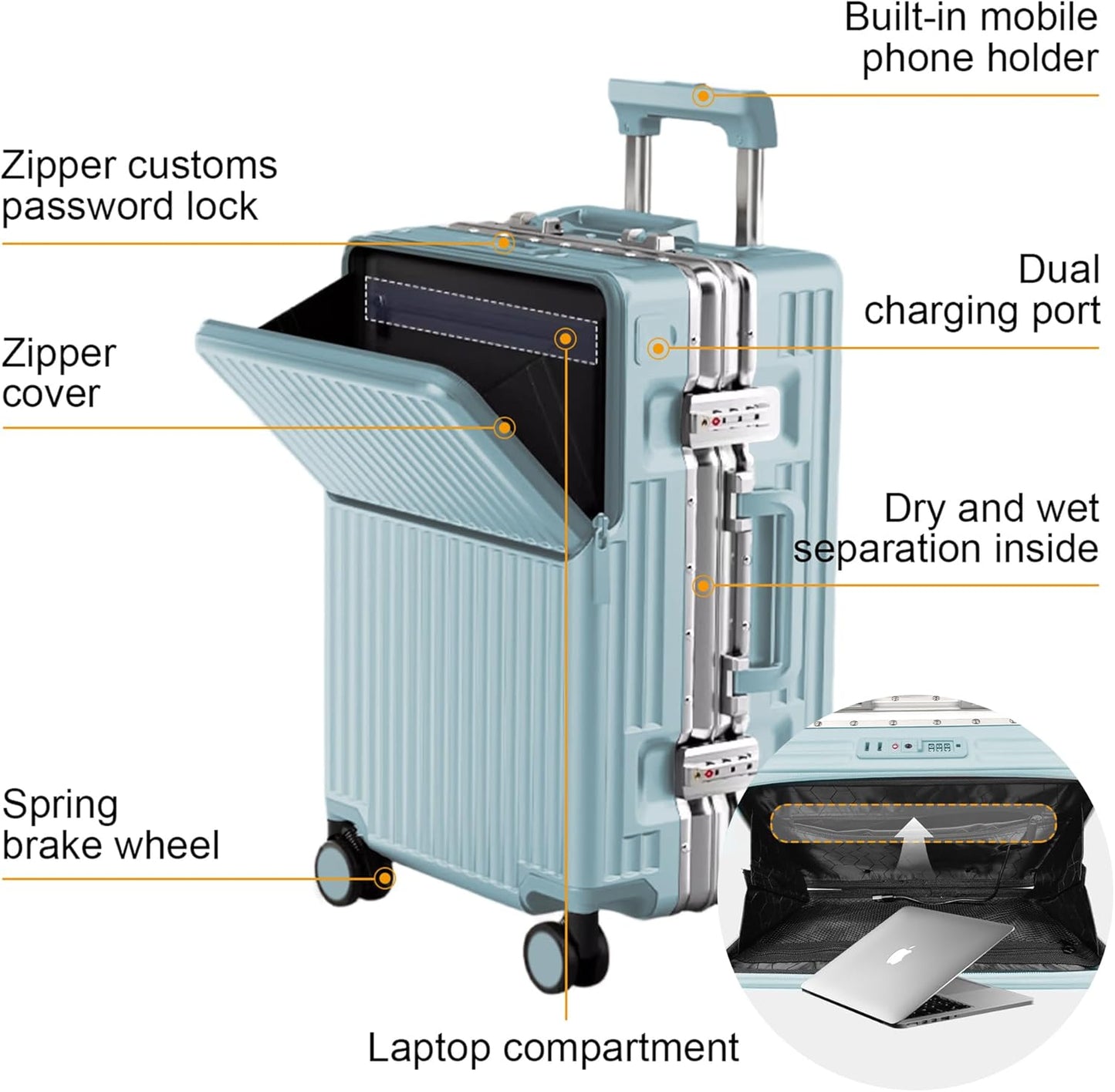 Hard Shell Luggage 28 Inch Travel Luggage, Carry-On Luggage Spinner TSA with Lid, ABS Aluminum Frame，Lightweight Travel Luggage 20'' 24'' 26''Carry-On (upgraded blue, 28 inch)