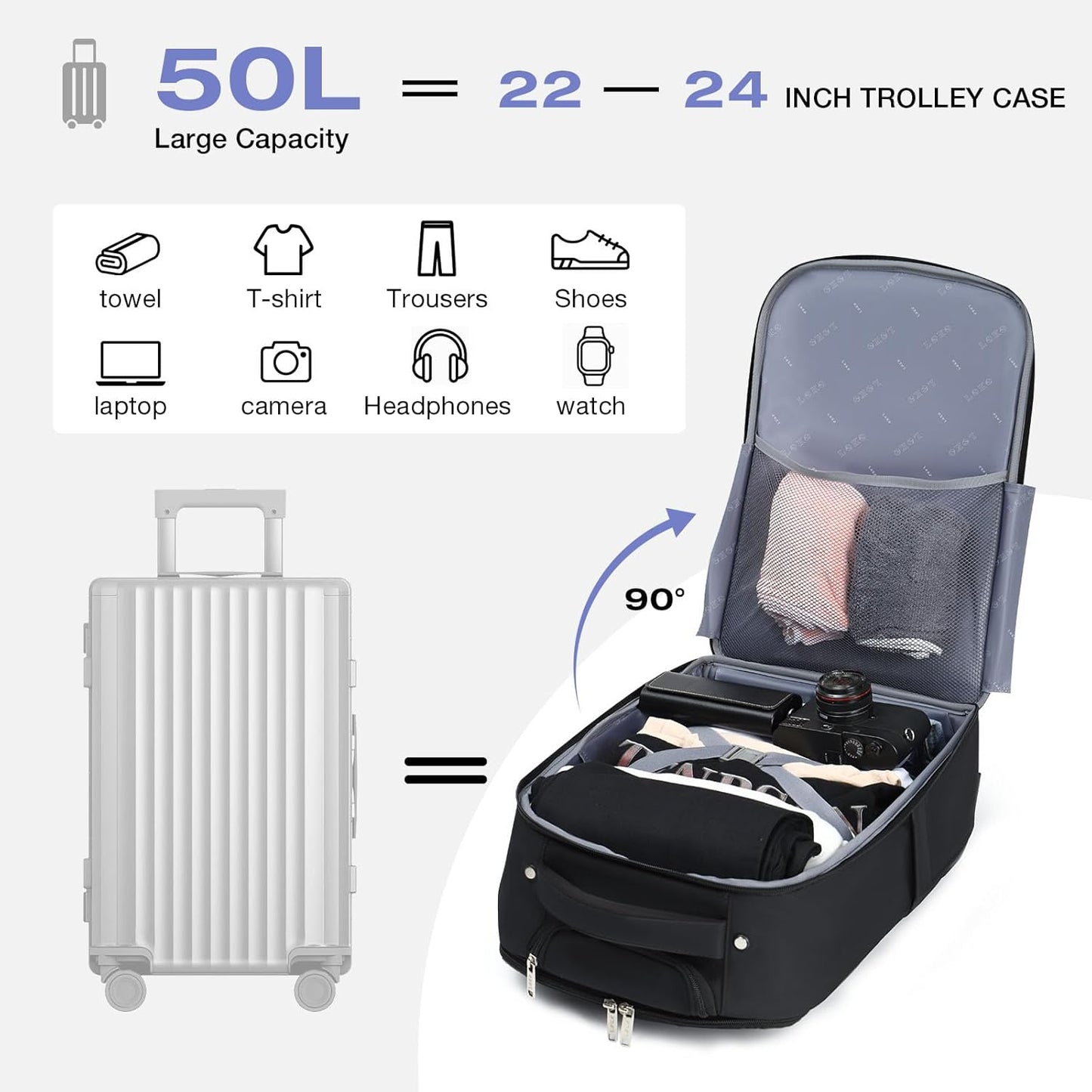 Rolling Backpack for Adults,18 Inch Waterproof Carry-on Back pack with Wheels, Wheeled Carry-on Luggage, Travel Bag for Men Women， Trolley Laptop Backpacks, Black Large