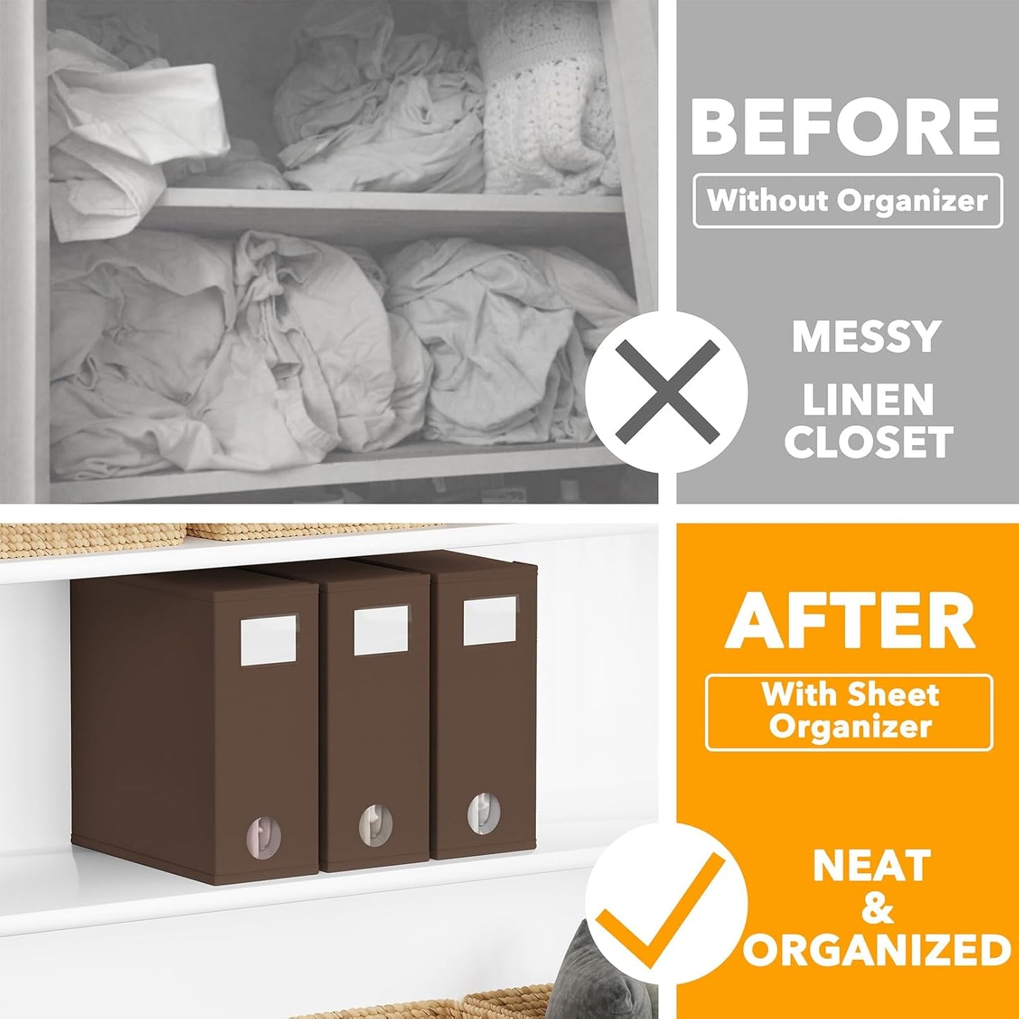 SpaceAid 3 Pack Bed Sheet Organizers and Storage, Foldable Sheet Organizer for Linen Closet, Sheets Set Folder Keeper with Window XL (Queen & King Size) Bedding Container (Brown, 3 Pack)