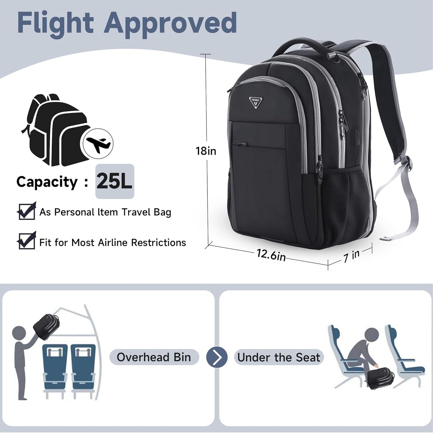 Multipocket TSA Black Travel Laptop Backpack for Men, Anti-Theft Business Daypacks, Airline Approved Personal Item Work Bag, Water Resistant 16 Inch Work Computer Backpack