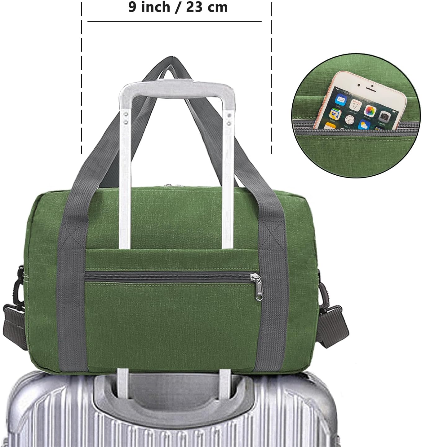 15 Inch Small Carry On Bags for Airplanes Spirit Airlines Personal Item Bag Underseat Foldable Travel Duffle Gym Bags for Women Men(20L,Green)