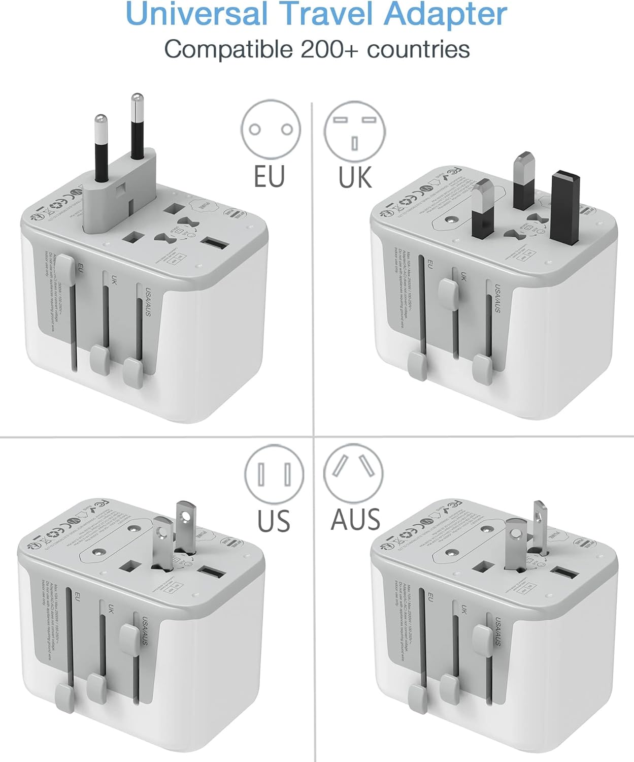 TESSAN Universal Travel Adapter, International Power Adapter 5.6A 28W 3 USB C 2 USB A Ports, Travel Worldwide Plug Adaptor, Outlet Wall Charger for Europe UK EU AUS (Type C/G/A/I)