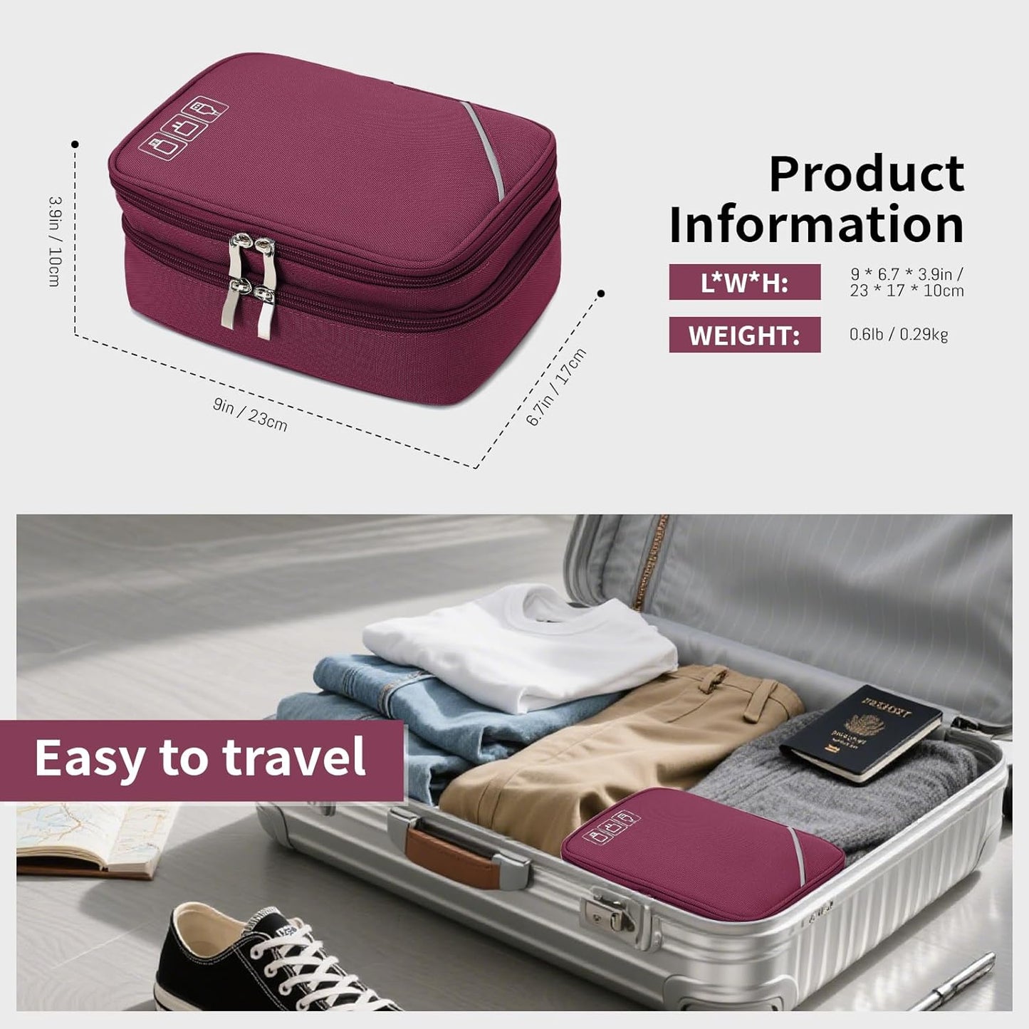 Lanola Electronic Organizer Travel Double Layer Cable Organizer Bag,Accessory Bag for Hard Drives,Cables,USB,SD Card,Memory Cards,Flash Drive,etc. - Red