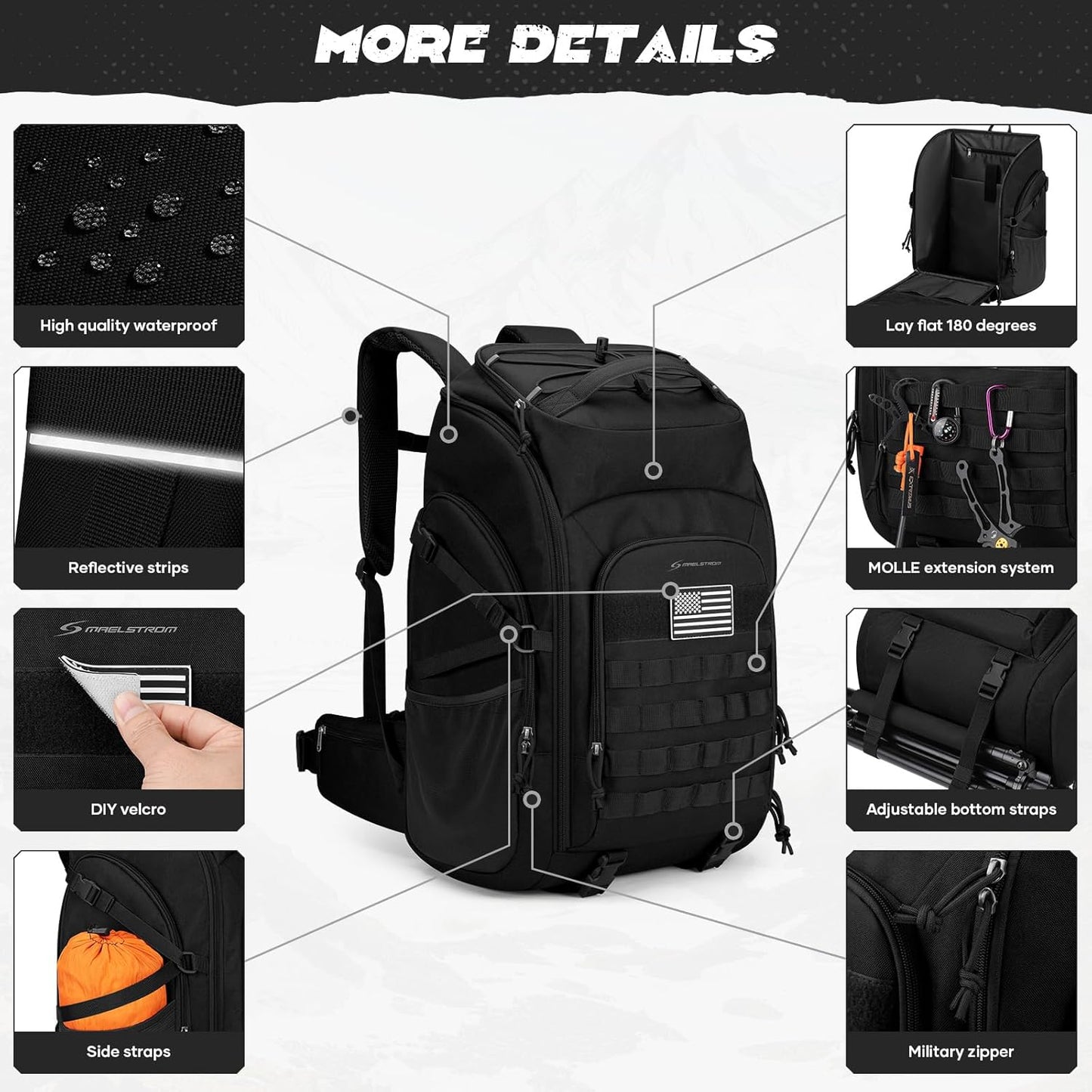 Maelstrom Tactical Backpack for Men, 40L Military Backpack,Water Resistant Assault Pack for Women, 3-Day Bug Out Bag for Hiking, Camping, Gym with Molle System-Black