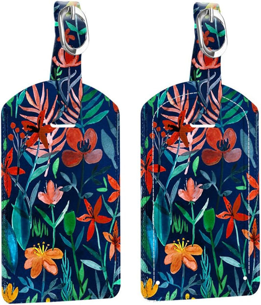 FINTIE 2 Pack Luggage Tags, Leather Name ID Labels with Privacy Cover for Travel Bag Suitcase, Theme - Jungle Night