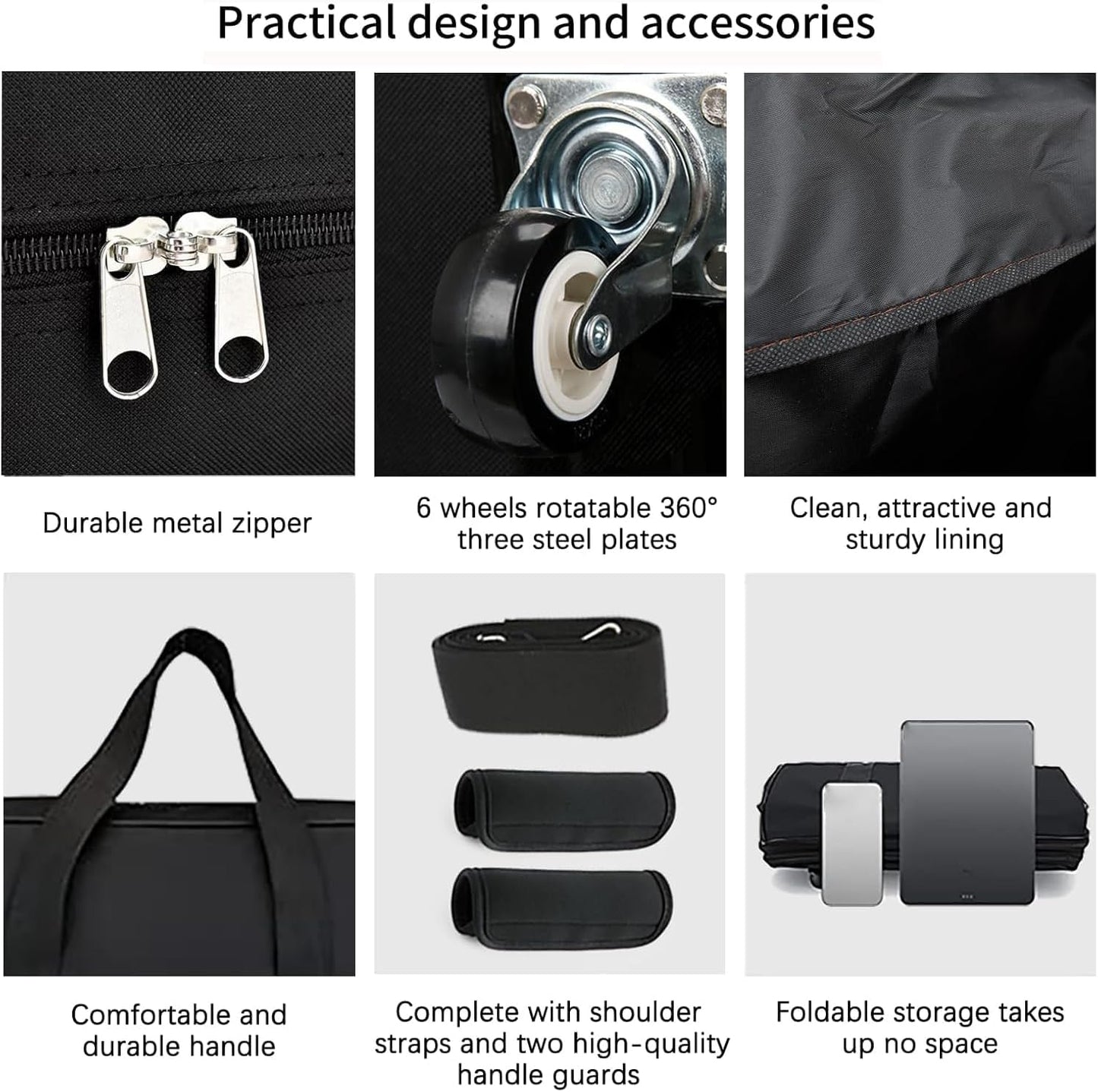 Expandable Foldable Luggage, 42'' Suitcase With Spinner Wheels, Rolling Duffle Bag with Wheels and Handle, Collapsible Luggage With 2 Handle Wrap and 2Fixing Straps1Shoulder Strap (Jet Black)