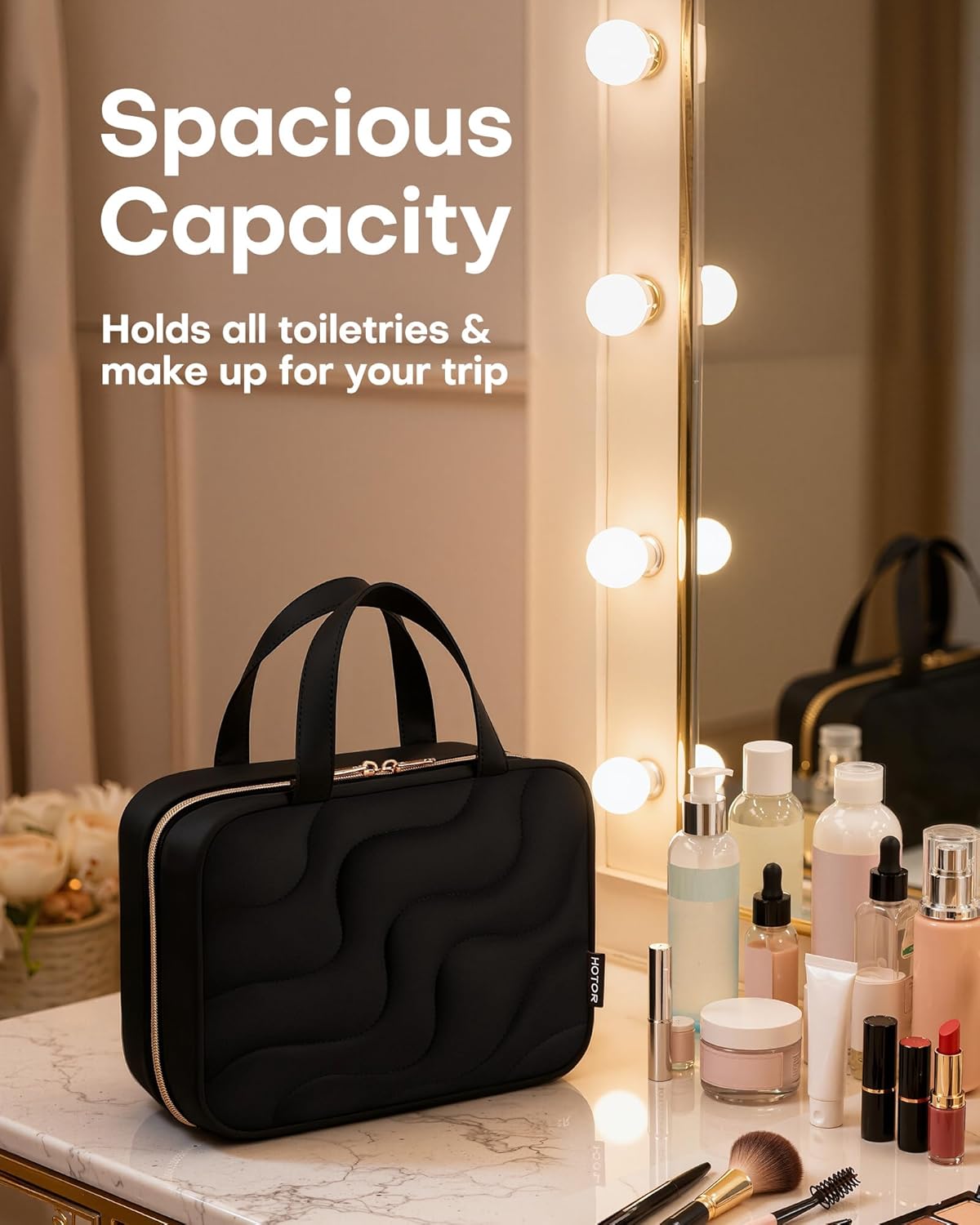 HOTOR Hanging Toiletry Bag - Spacious Travel Toiletry Bag for Women & Men, Multi-Pocket Makeup Organizer, Travel & Cruise Essentials for Business Trip, Gym, Black, 11.0" x 8.7" x 3.9"