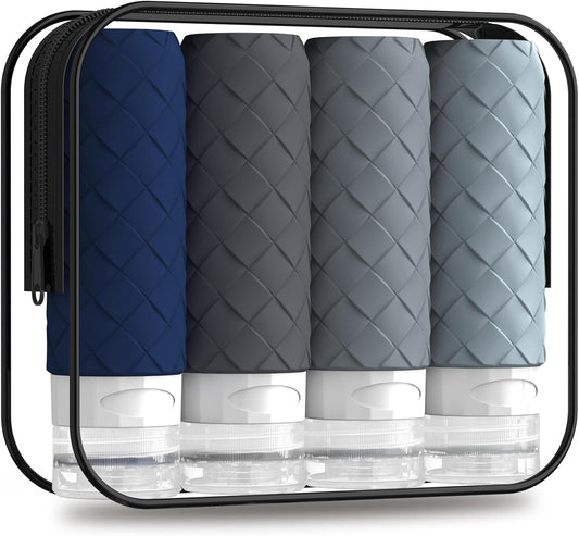 Travel Bottles for Toiletries, TSA Approved Silicone Travel Size Containers for Toiletries, BPA Free Leak Proof Refillable Essentials Accessories, Shampoo and Conditioner Bottles (Navy Blue)