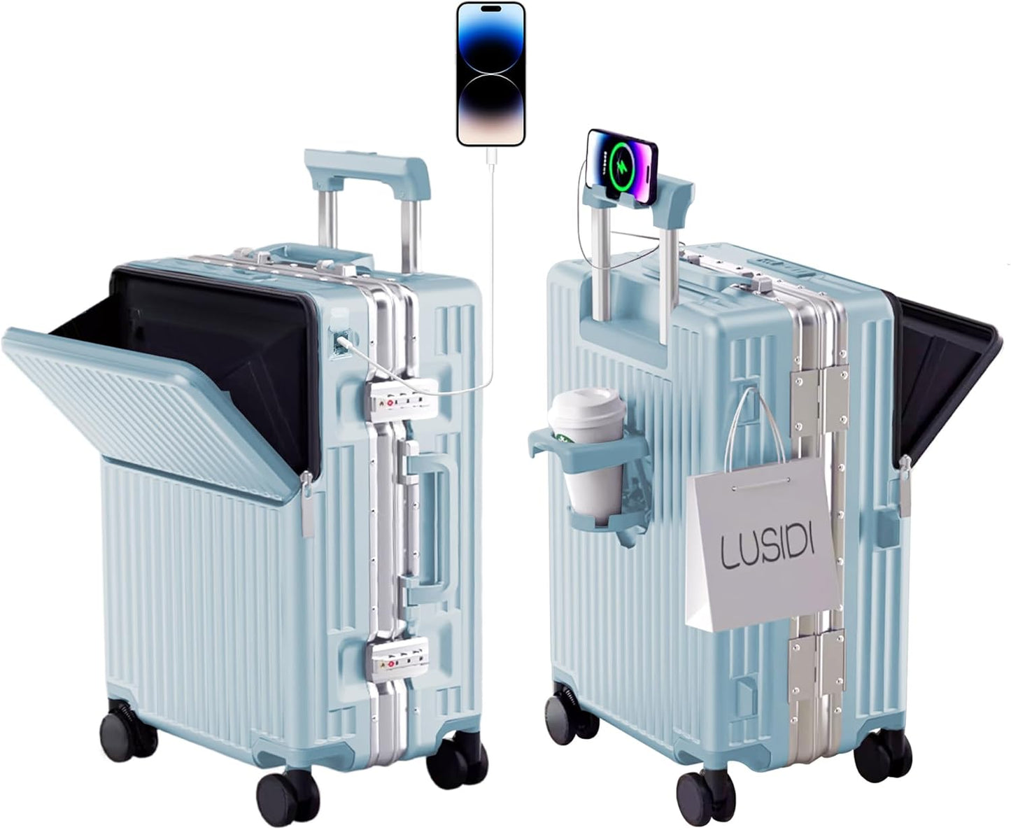 Hard Shell Luggage 20 Inch Travel Luggage, 22x14x9 Airline Approved with TSA Lock, PC+ABS Aluminum Frame, Lightweight Travel Luggage 20'' 24'' 26''Carry-On (upgraded blue, 20 inch)