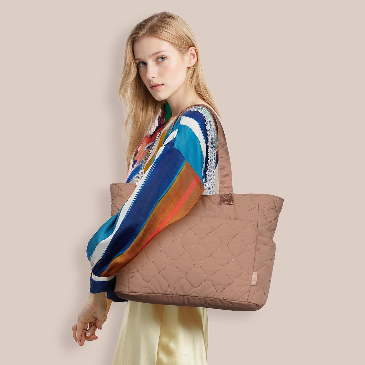 TOPEAST Tote Bag for Women, Large Puffer Tote Bag with Zipper, Lightweight Work Bags for Women, Quilted Bags for Nurse Travel