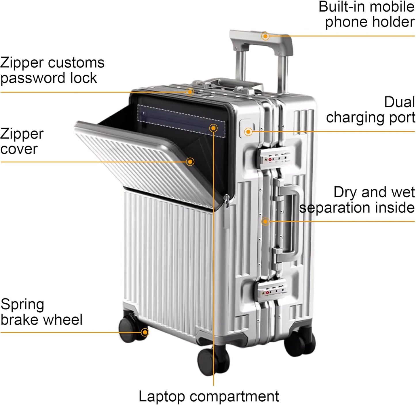 Zipperless Luggage, Polycarbonate Aluminum Hard Shell, Expandable Carry-On Suitcase with Spinner Wheels, Hard Shell Suitcase, 26 Inch Cabin