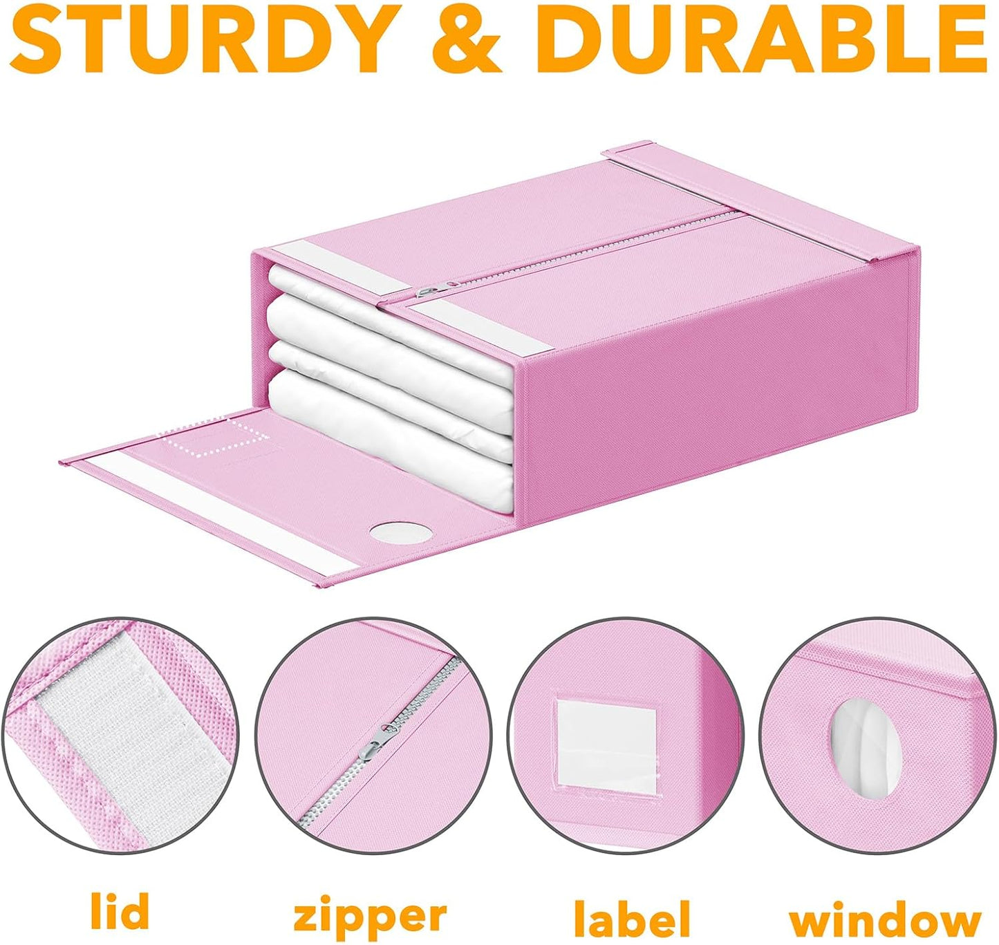 SpaceAid 8 Pack Bed Sheet Organizers and Storage, Foldable Organizer for Linen Closet, Set Folder Keeper with Window XL (Queen & King Size) Bedding Container (Pink, 8 Pack)