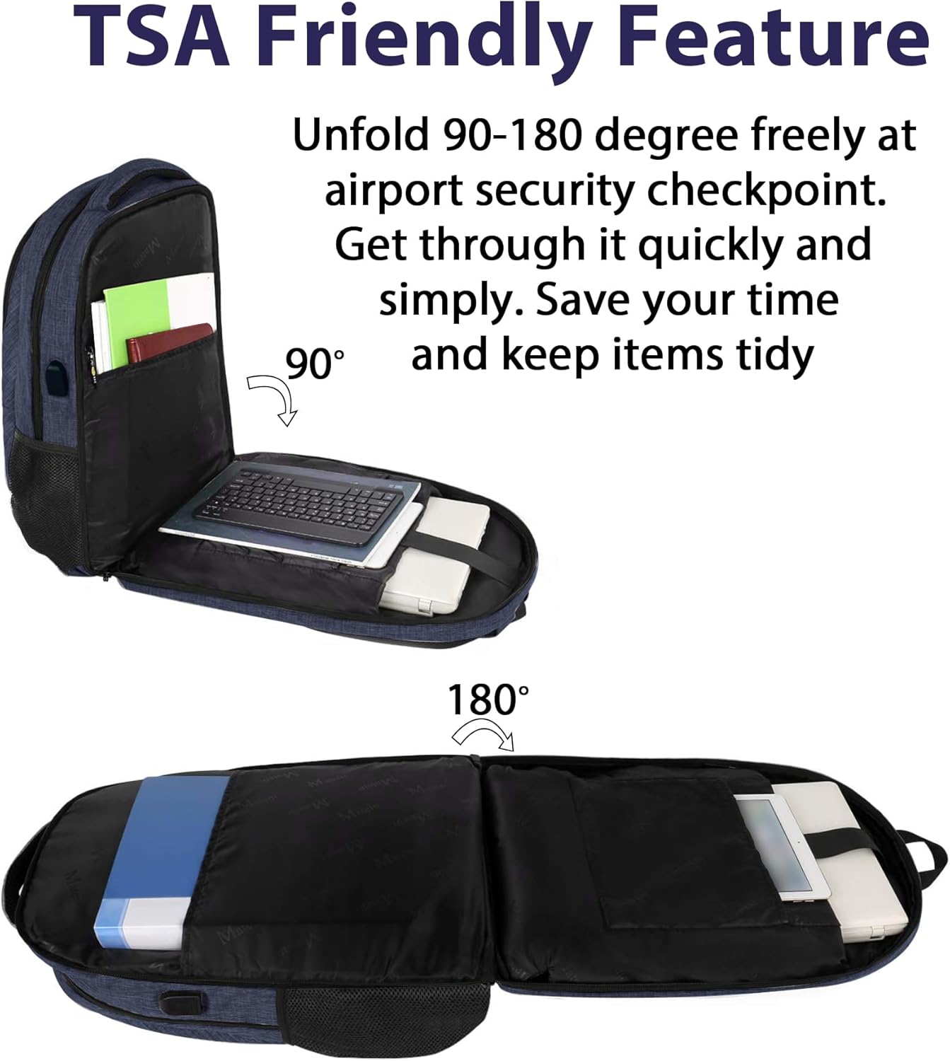 MATEIN 17 Inch Laptop Backpack, Large College Backpack Carry On TSA Approved with Trolley Sleeve, Computer Work Bag with USB Charging Port, Water Resistant Travel Daypack for Men, Dark Blue