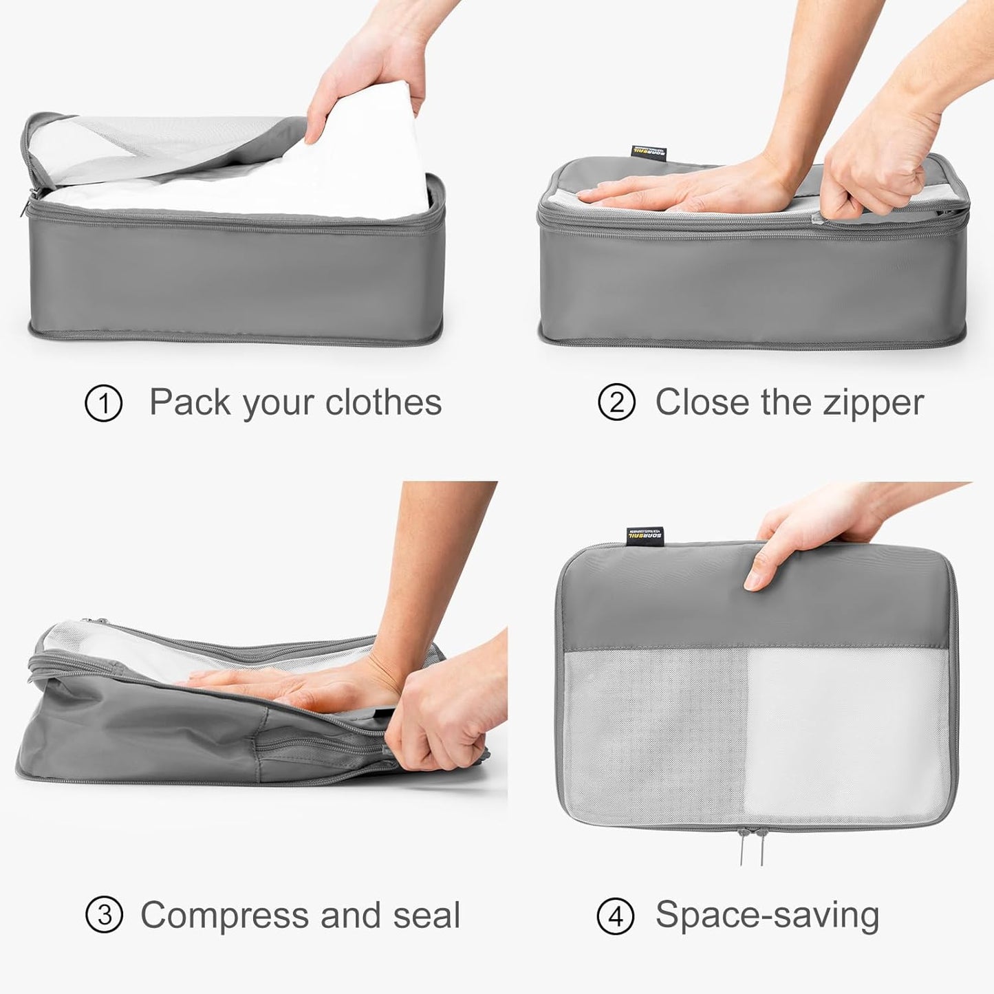 4 Set Compression Packing Cubes for Travel, Suitcases and Backpack Space Saving Organizers (Silver)