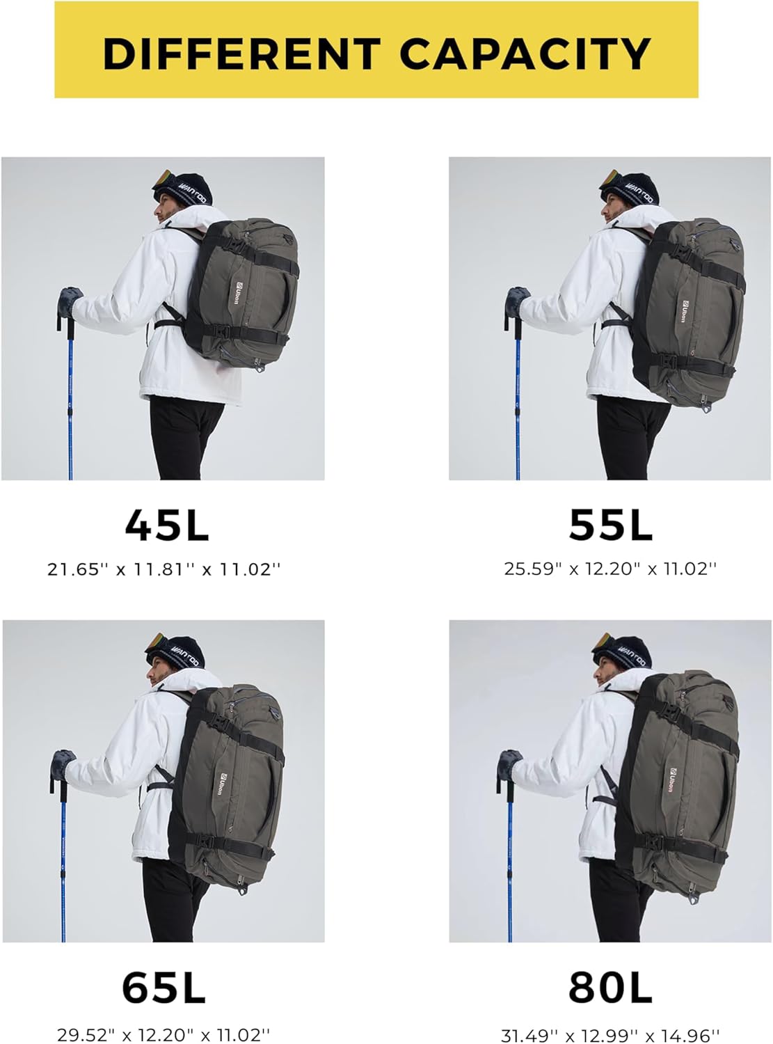 Ubon Large Duffel Bag Weekender Bags with Shoe Compartments 4-Way Sports Gym Backpack with Padded Straps Camping Traveling Duffle Bag