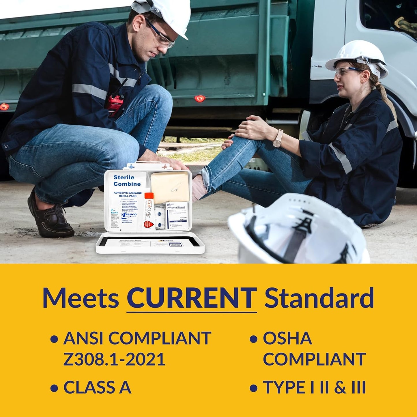 MFASCO Vehicle First Aid Kit - DOT/ANSI/OSHA Compliant - Metal - Portable & Mountable - Waterproof - First Aid Kits for Businesses, Construction, Commercial Vehicles, Workplaces - 115 Pcs