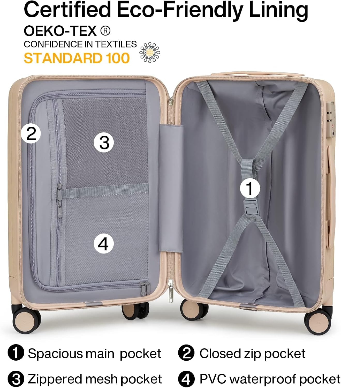 Hanke 20/29 Inch Carry On Luggage Sets 2 Piece Hard Shell Suitcases with Spinner Wheels Extra Large Travel Luggage Rolling Suitcase for Travel Nestable Storage（Cuba Sand）