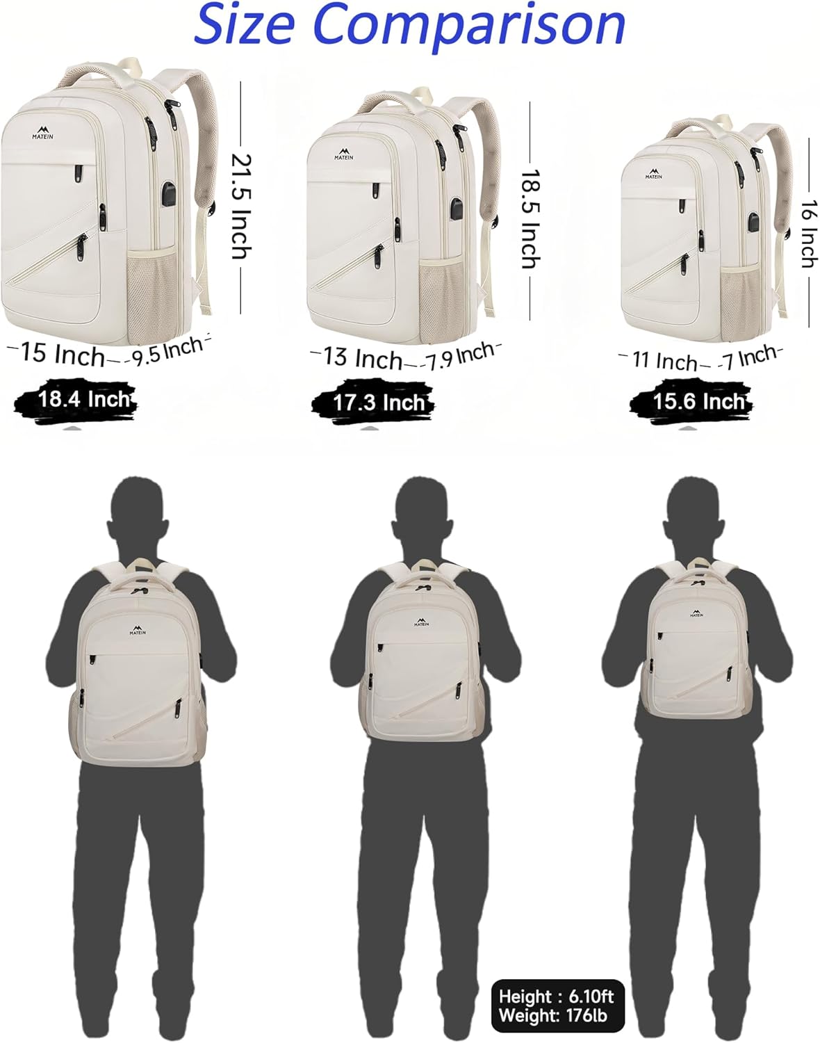 MATEIN Extra Large Travel Backpack for Women, 18 Inch TSA College Backpack with Multiple Pockets and USB Charging Port, 50 L Business Work Carry On Computer Bags, Cream Beige