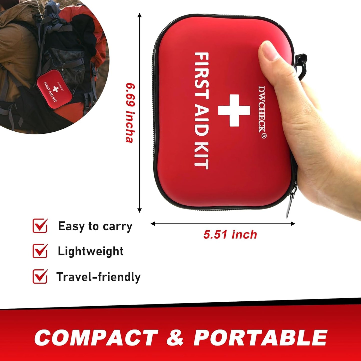 160 Piece Mini First Aid Kit, Compact Waterproof Hard Shell Small Emergency Medical Kit for Travel, Car, Home, Office, Vehicle, Hiking - Camping Essentials and Outdoor Survival Kit