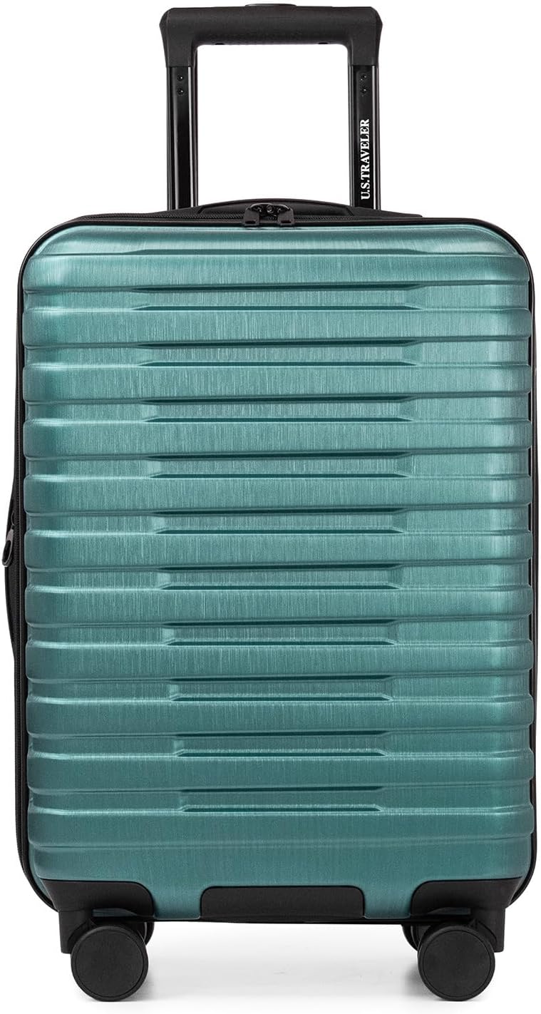 U.S. Traveler Boren Polycarbonate Hardside Rugged Travel Suitcase Luggage with 8 Spinner Wheels, Aluminum Handle, Teal, Carry-on 22-Inch, USB Port