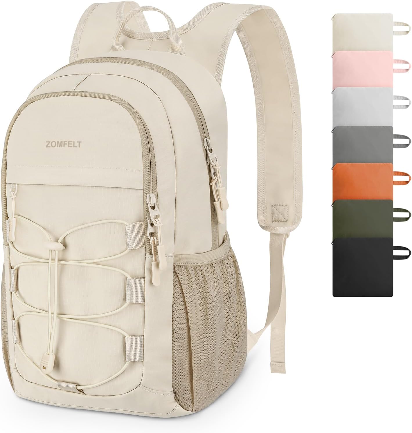 ZOMFELT Hiking Backpack for Women Men, 25L Lightweight Packable Backpacks for Trip, Water Resistant Small Travel Backpack, Foldable daypack for Hiking, Walking, Cycling, Camping, Beige