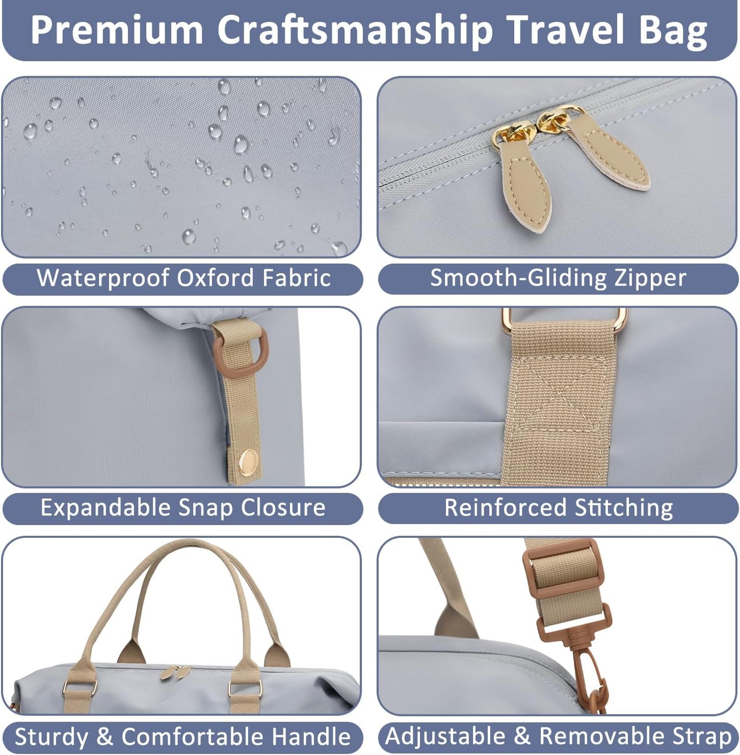 Travel Duffle Bag for Women, Weekender Bags,Hospital Bag for Labor Delivery,Lightweight Tote Duffel Overnight Bag with Luggage Sleeve,Airplane Travel Bags with Toiletry Bag,Large,Light Blue