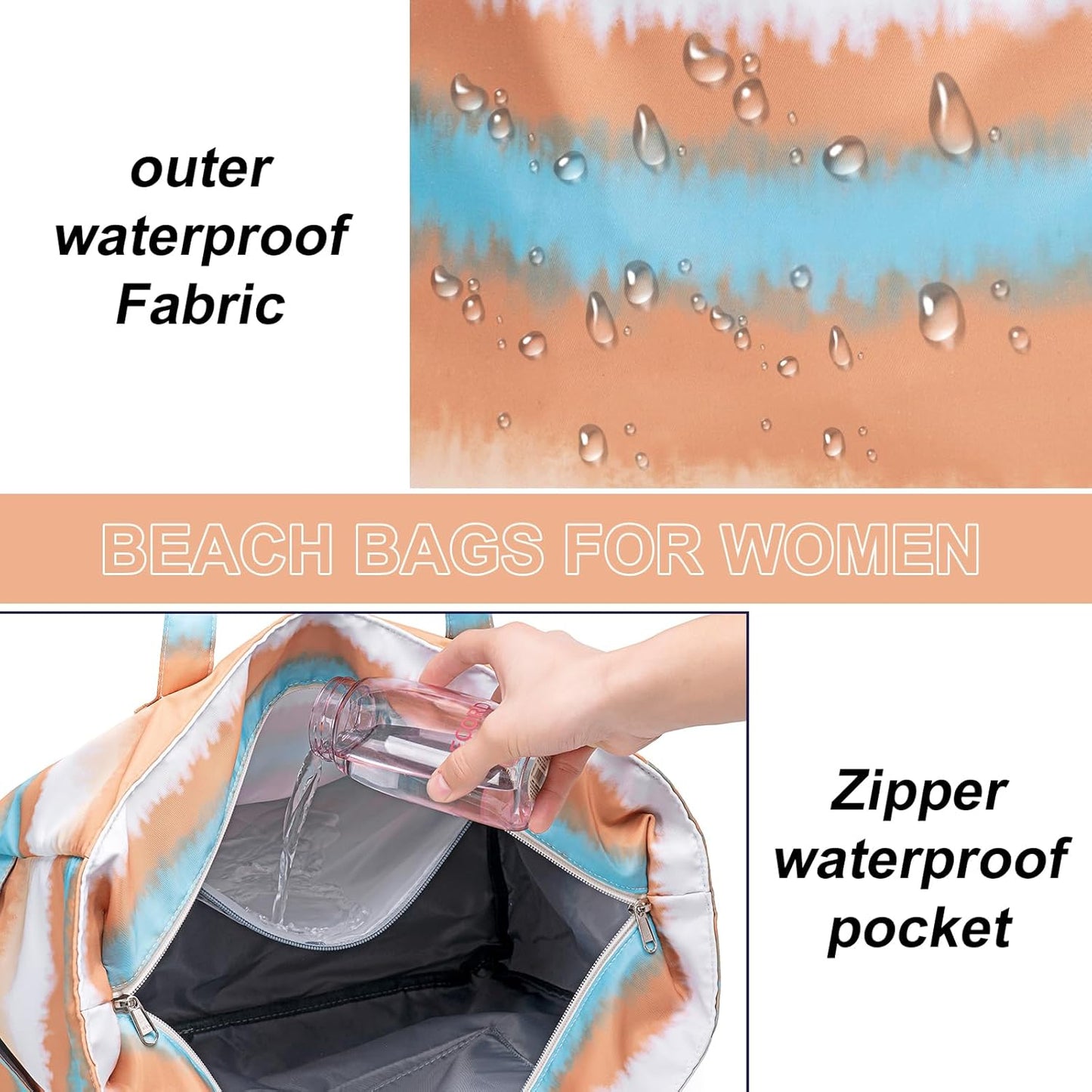 LEDAOU Beach Bag Waterproof Sandproof Women Tote Bag Pool Bag with Zipper for Gym Grocery Travel with Wet Pocket