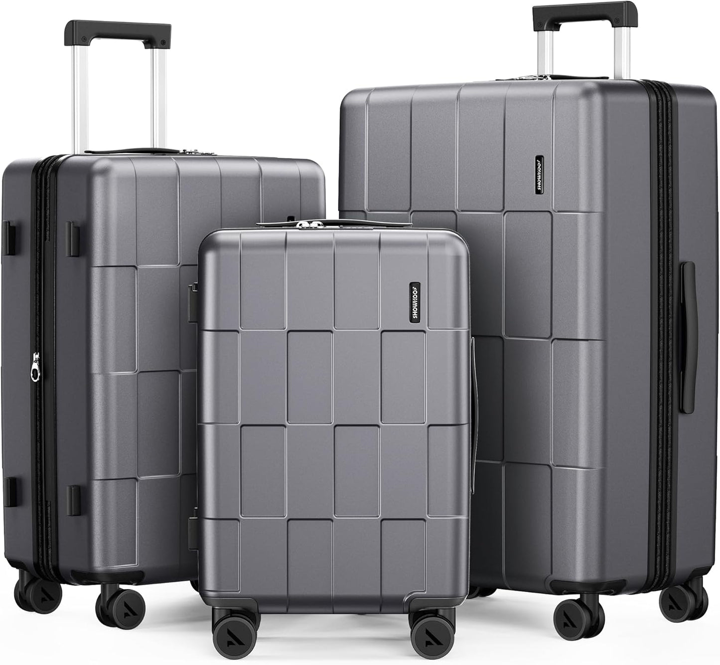 SHOWKOO Luggage Sets 3 Piece Hardside Expandable Lightweight PC Suitcase Sets with Double Spinner Wheels TSA Lock YKK Zipper, Sliver Gray