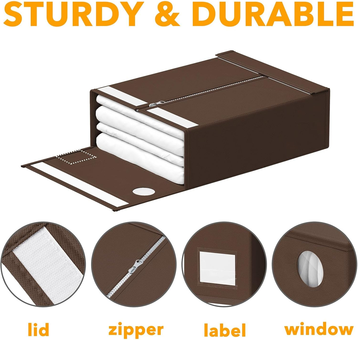 SpaceAid 8 Pack Bed Sheet Organizers and Storage, Foldable Linen Closet Organizer, Set Folder Keeper With Window XL (Queen & King Size) Bedding Container (Brown)