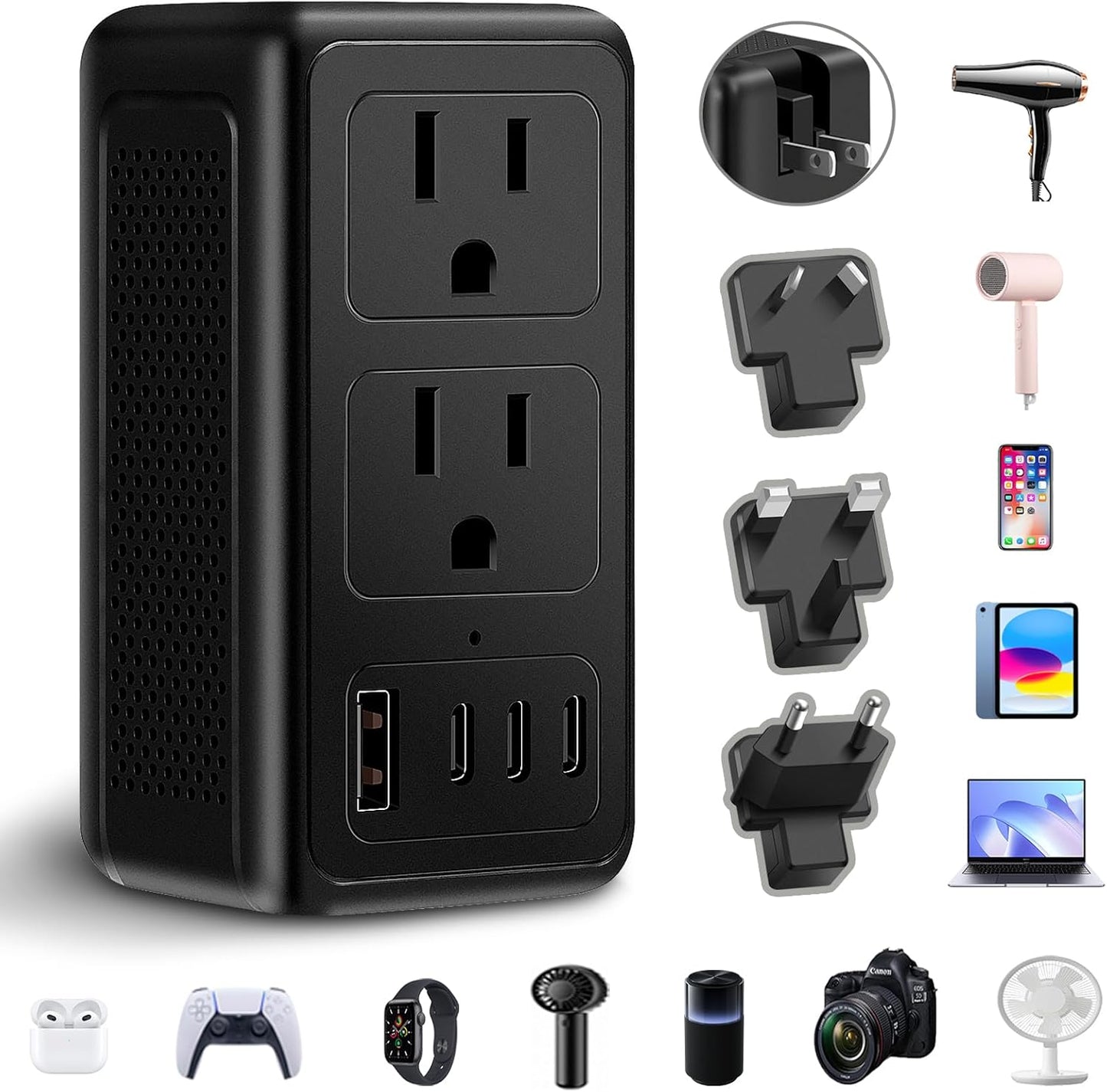 Upgraded 2000W 220V to 110V Voltage Converter US to Europe, Power Converter European Travel Converter for Hair Dryer, Power Converter Adapter Combo with 3 Type C 1 USB A for 160 Countries (1U3C)