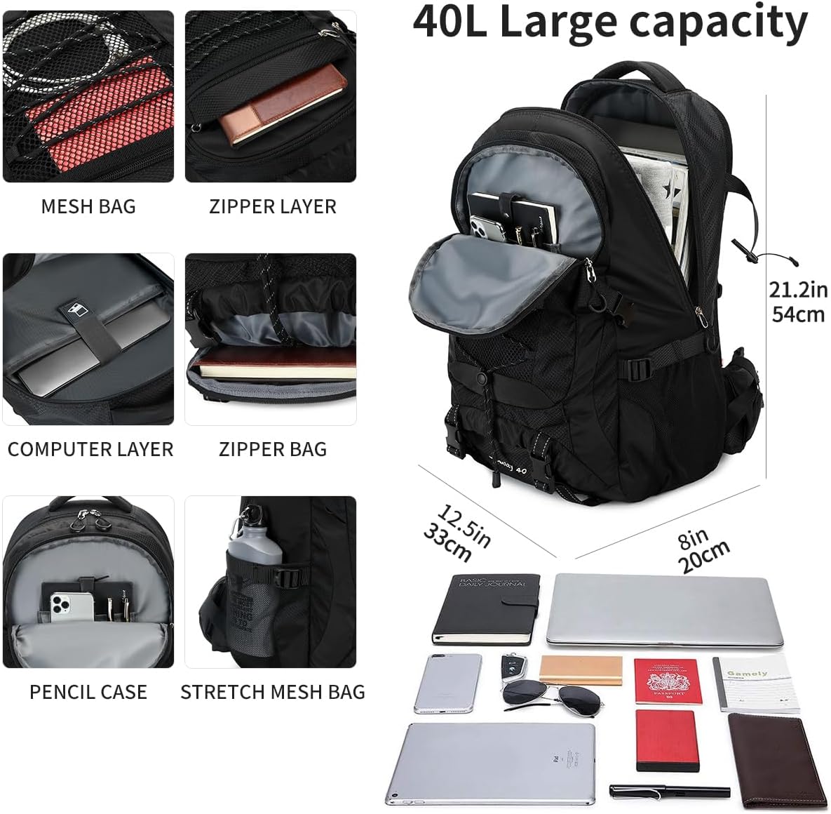 BOVIP 40L Hiking Backpack Waterproof Lightweight Daypack Travel Sports Camping Backpack for Men Women