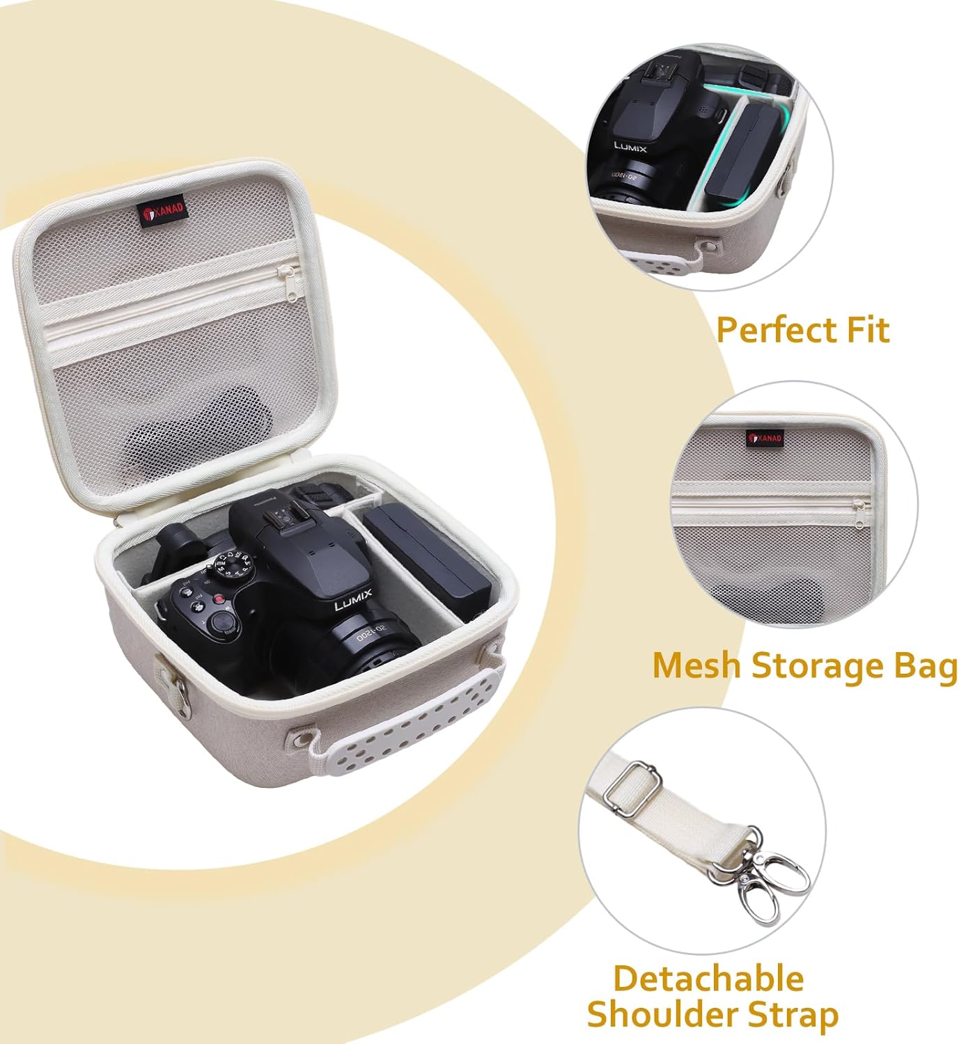 Hard Camera Case Bag Compatible with Canon EOS Rebel T7/T100/T6/R50/R6 or Kodak Pixpro AZ405/AZ425/AZ255/AZ401/AZ252/AZ528 DSLR Camera,for Canon Sony Kodak Panasonic Nikon Mirrorless Camera,Cream