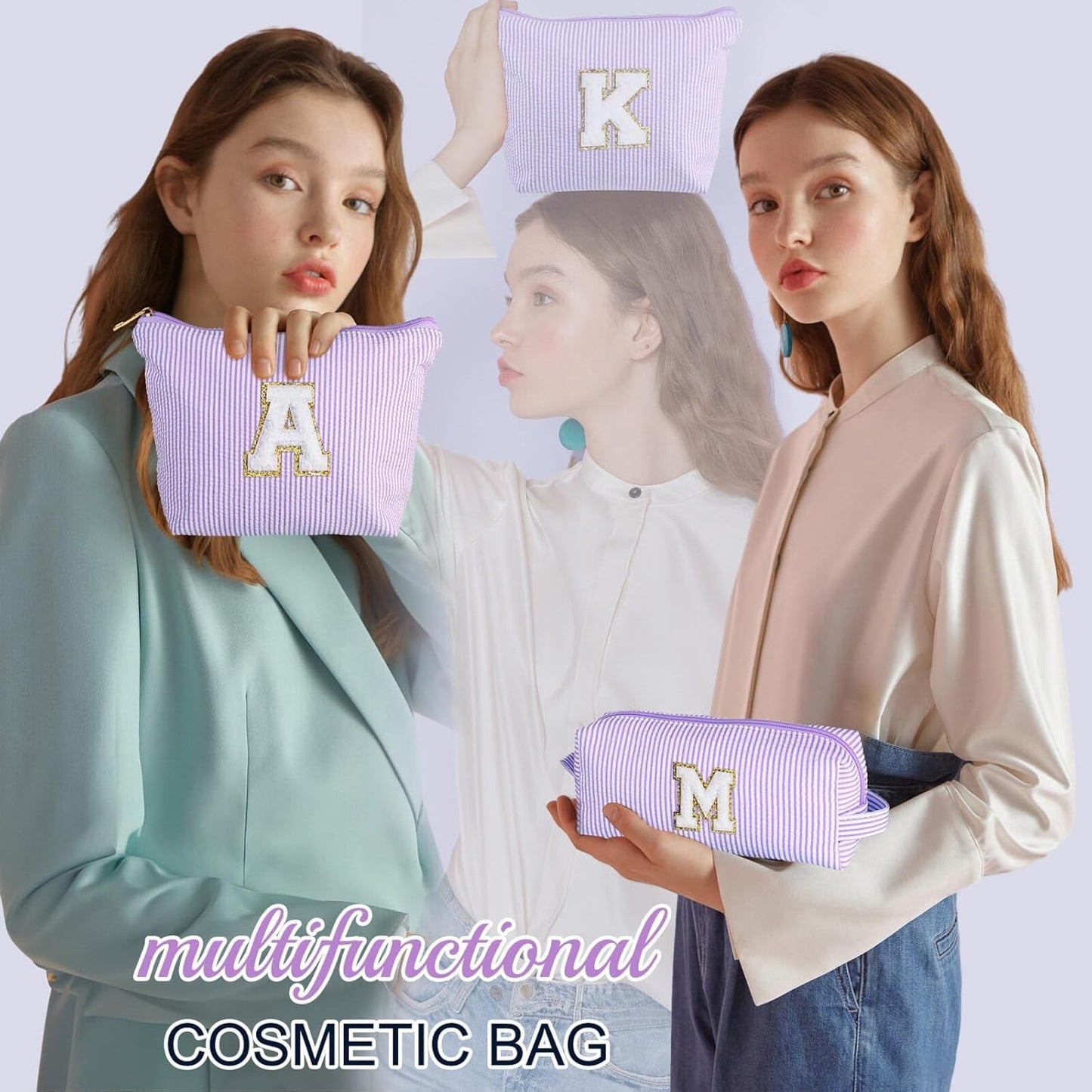 YOOLIFE Purple Cute Travel Makeup Bag - Preppy Makeup Bag Sweet 16 Gifts Sister Girlfriend Gifts Monogram Makeup Bag Make Up Bag Large Cosmetic Bags for Women Friend Birthday Gifts Preppy Stuff M