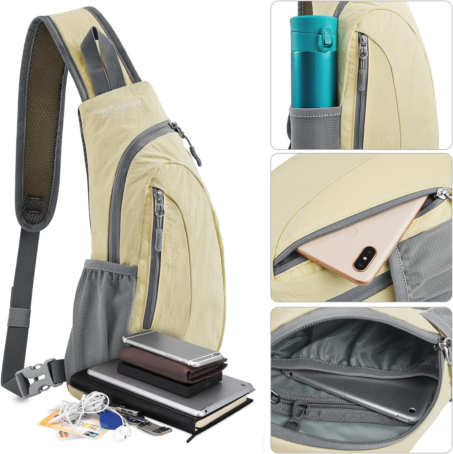 G4Free Sling Bag for Men Women, Small Crossbody Backpack Lightweight Chest Shoulder Bags for Travel, Outdoor and Sports (Yellow)