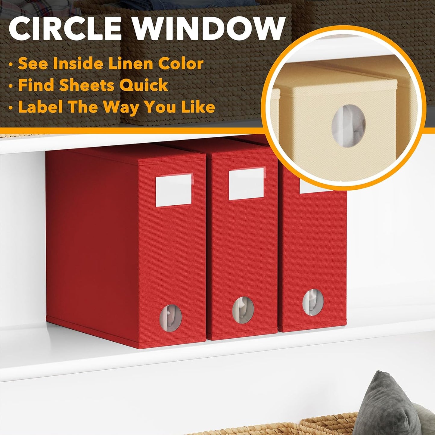 SpaceAid 3 Pack Bed Organizers and Storage, Foldable Sheet Organizer for Linen Closet, Set Folder Keeper With Window XL (Queen & King Size) Bedding Container (Red)