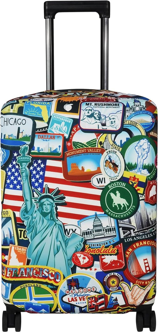 Explore Land Travel Luggage Cover Suitcase Protector Fits 27-30 Inch Case (Statue of Liberty, L)
