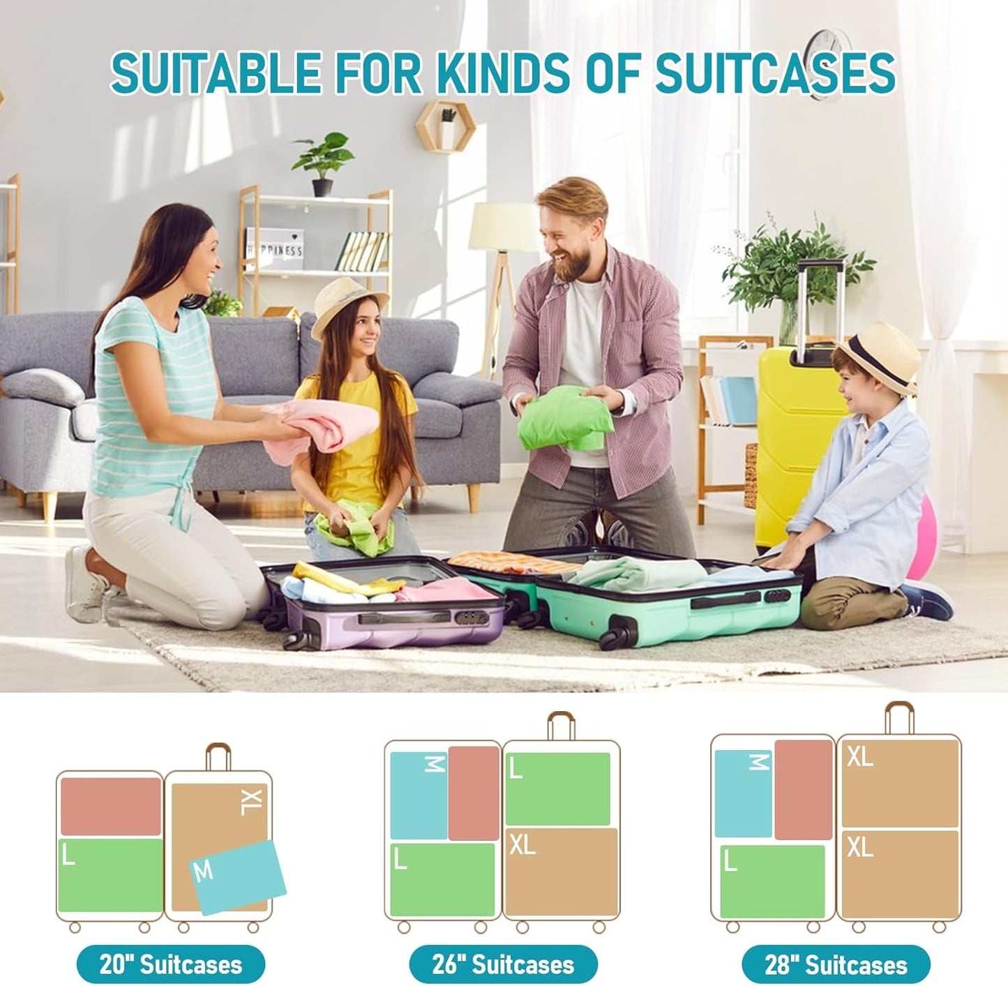 4-Piece Packing Cube Set - Lightweight Luggage Organizers for Travel, Vacation and Suitcases - Durable Accessories with Compression