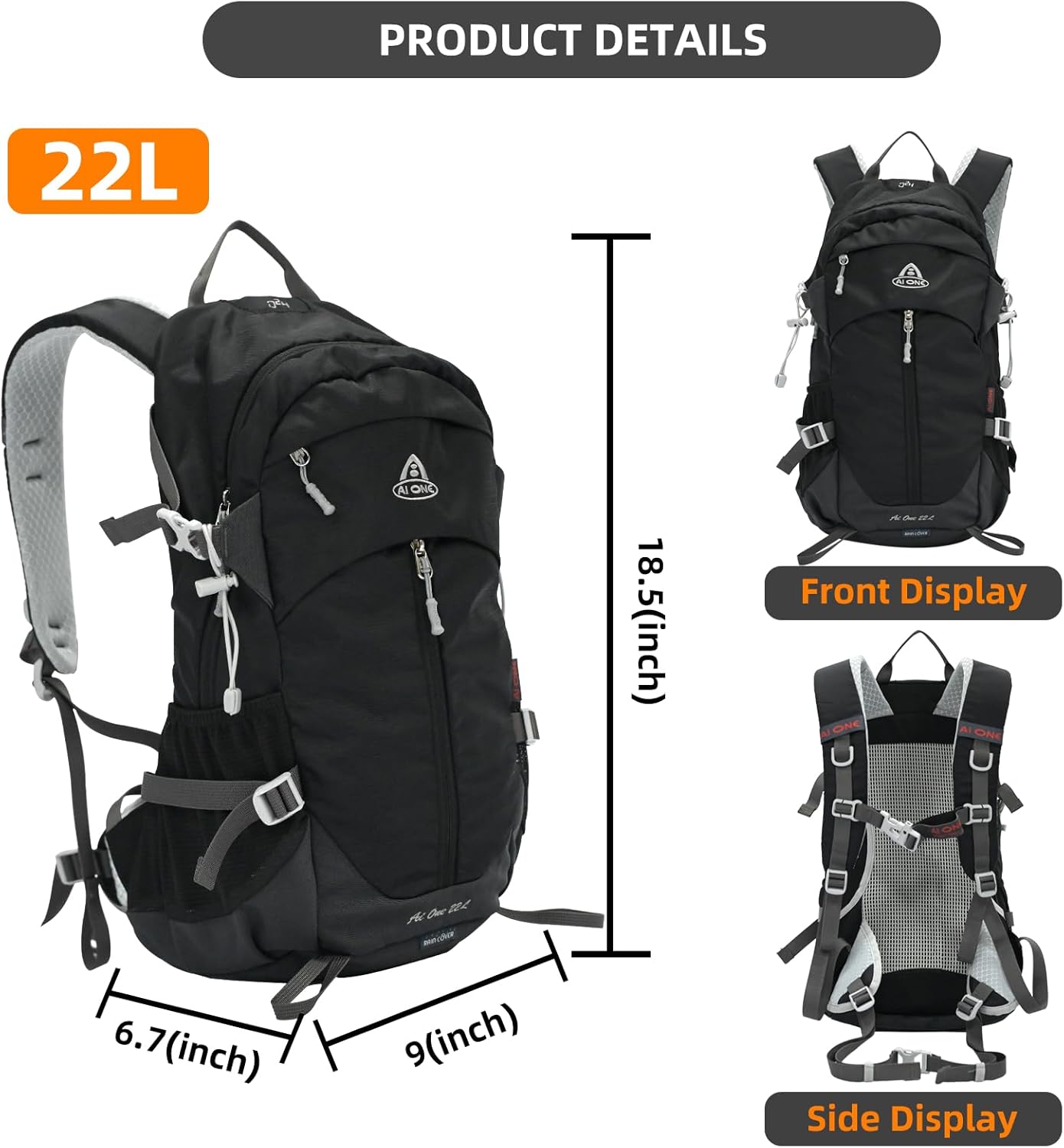 22L Hiking Backpack Lightweight Durable Waterproof Internal Frame Multi-Purpose Daypack for Men & Women, Camping, Hiking, Travel, and Cycling