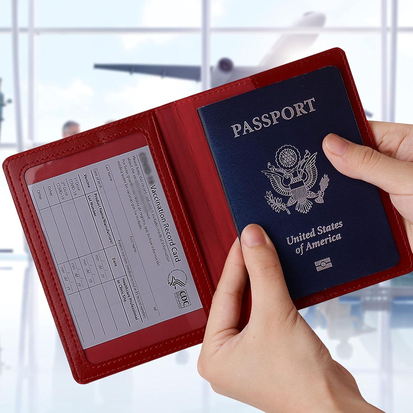 TIGARI Passport Holder for Travel Women Men, PU Leather Passport Wallet Cover Case Sleeve, Waterproof Protected Document Organizer, Family Vacation Plane Cruise Travel Essentials-Red