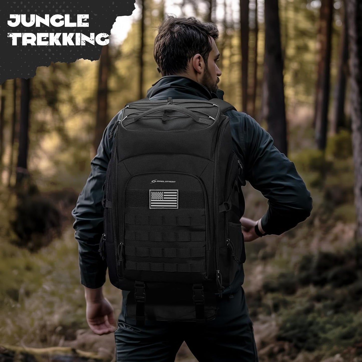 Maelstrom Tactical Backpack for Men, 40L Military Backpack,Water Resistant Assault Pack for Women, 3-Day Bug Out Bag for Hiking, Camping, Gym with Molle System-Black