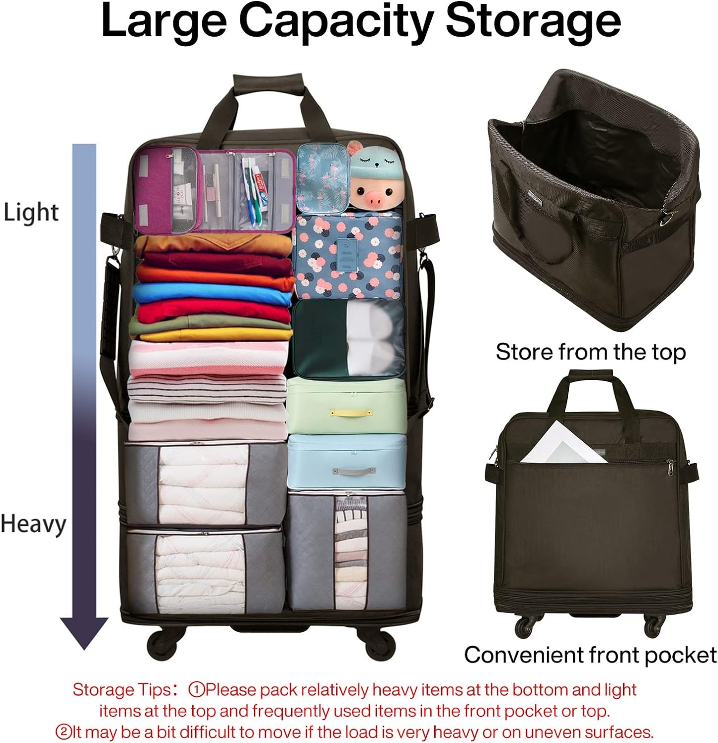 Hanke Suitcases with Wheels Expandable Foldable Luggage Bag Suitcase Collapsible Rolling Travel Bag Duffel Bag for Men Women Lightweight Suitcases without Telescoping Handle, Coffee