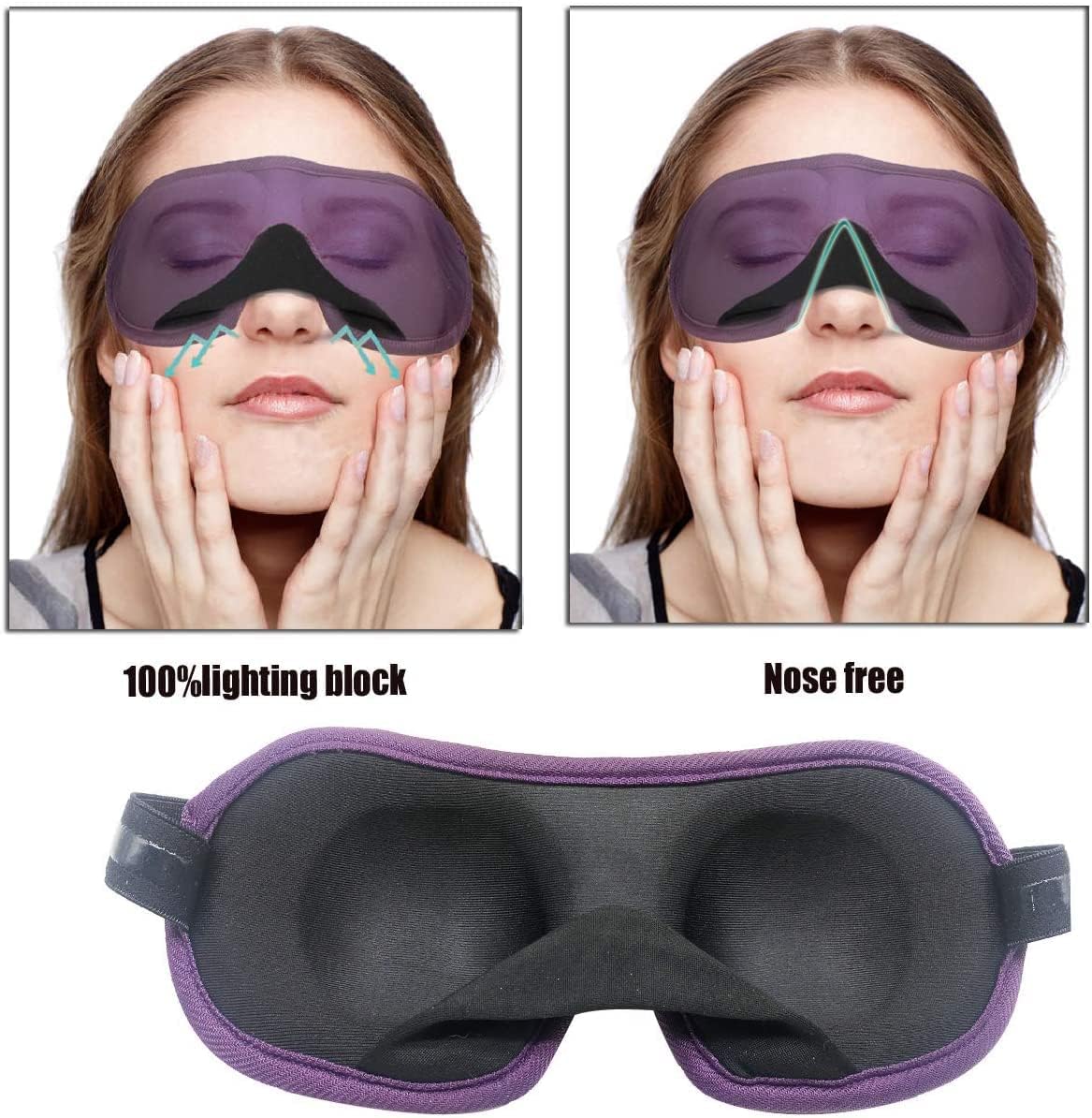 3D Eye mask for Sleeping,Machine Washable, Sleep Mask for Women, Blinder Blindfold Airplane(Black+Gray)