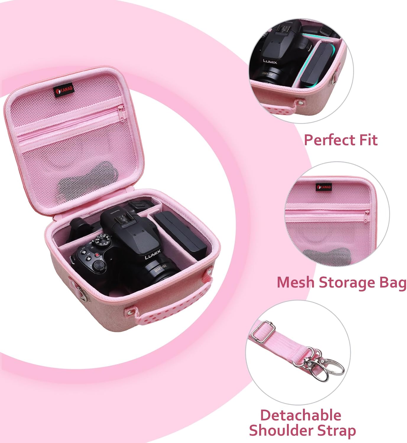 Hard Camera Case Bag Compatible with Canon EOS Rebel T7/T100/T6/R50/R6 or Kodak Pixpro AZ405/AZ425/AZ255/AZ401/AZ252/AZ528 DSLR Camera,for Canon Sony Kodak Panasonic Nikon Mirrorless Camera,Pink