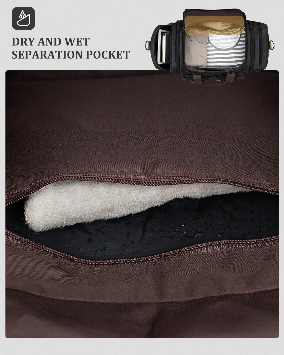 Gonex Canvas Duffle Bag for Travel, Expandable Water Resistant 50L Carry on Duffel Overnight Weekender Gym Bag with Wet Dry Separation Pocket & Suitcase Handle Sleeve, Dark Grey