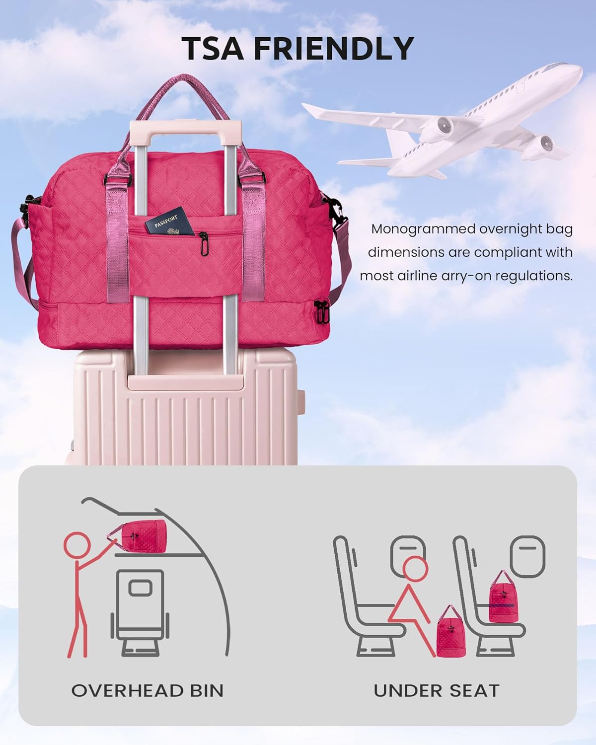 Monogrammed Gifts for Woman, Stuff for Teen Girls-Initial Travel Bag with Shoe Compartment, Weekender Bag, Monogram Overnight Bag for Women, Letter Travel Bag with Makeup Bag (Letter C)