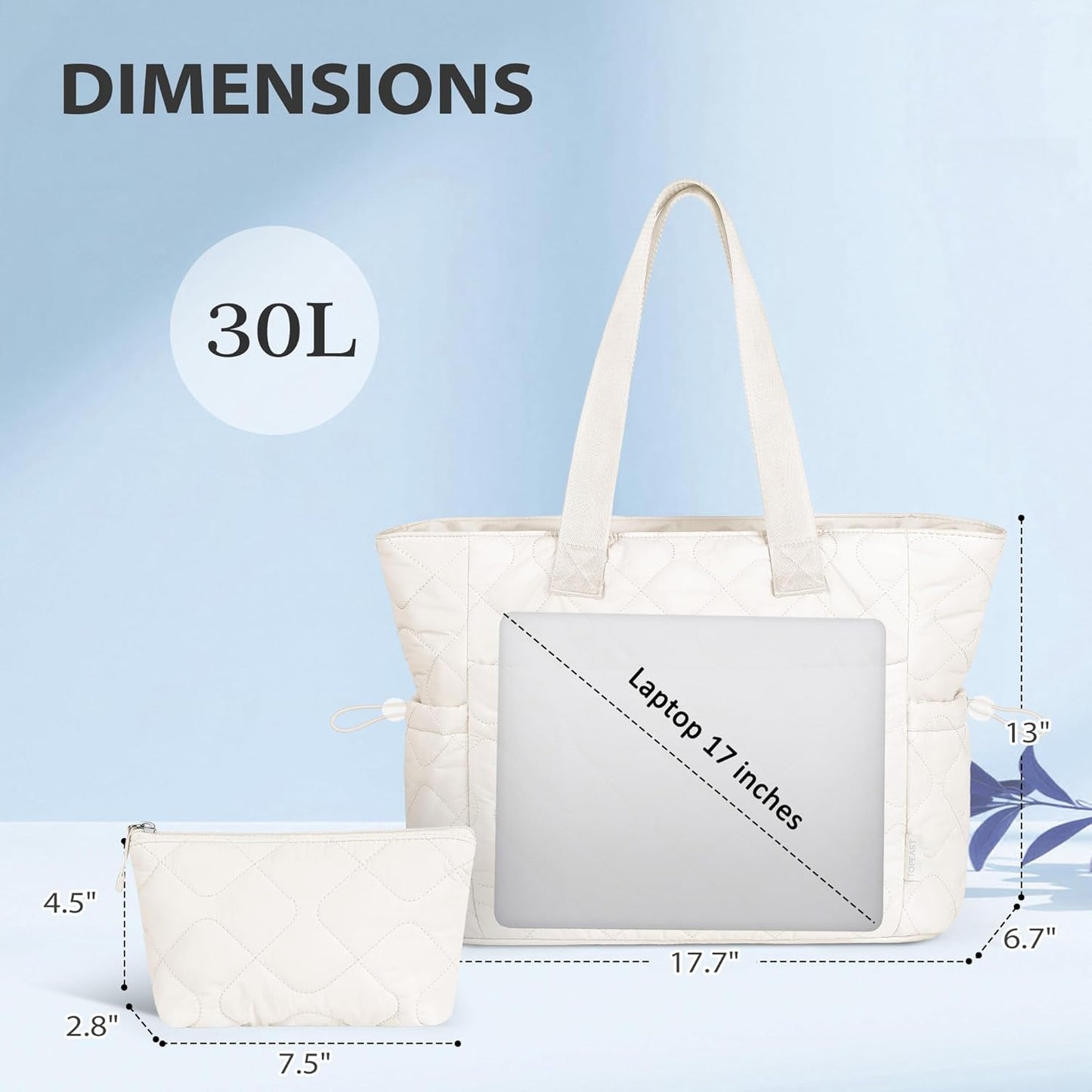 TOPEAST Tote Bag for Women, Large Puffer Tote Bag with Zipper, Lightweight Work Bags for Women, Quilted Bags for Nurse Travel