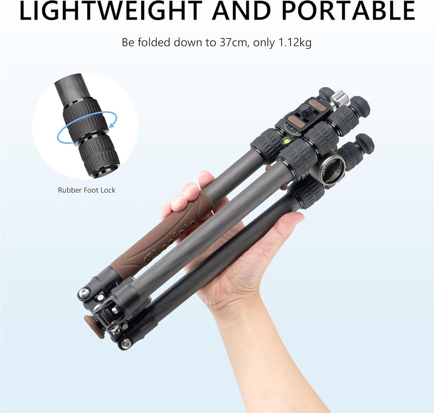 Carbon Fiber Lightweight Travel Tripod with 360° Ball Head, Removable Center Column, Folded Height 37cm, Weight 1.12kg, Maximum Load 8KG（LX-224CT+XB-32Q）